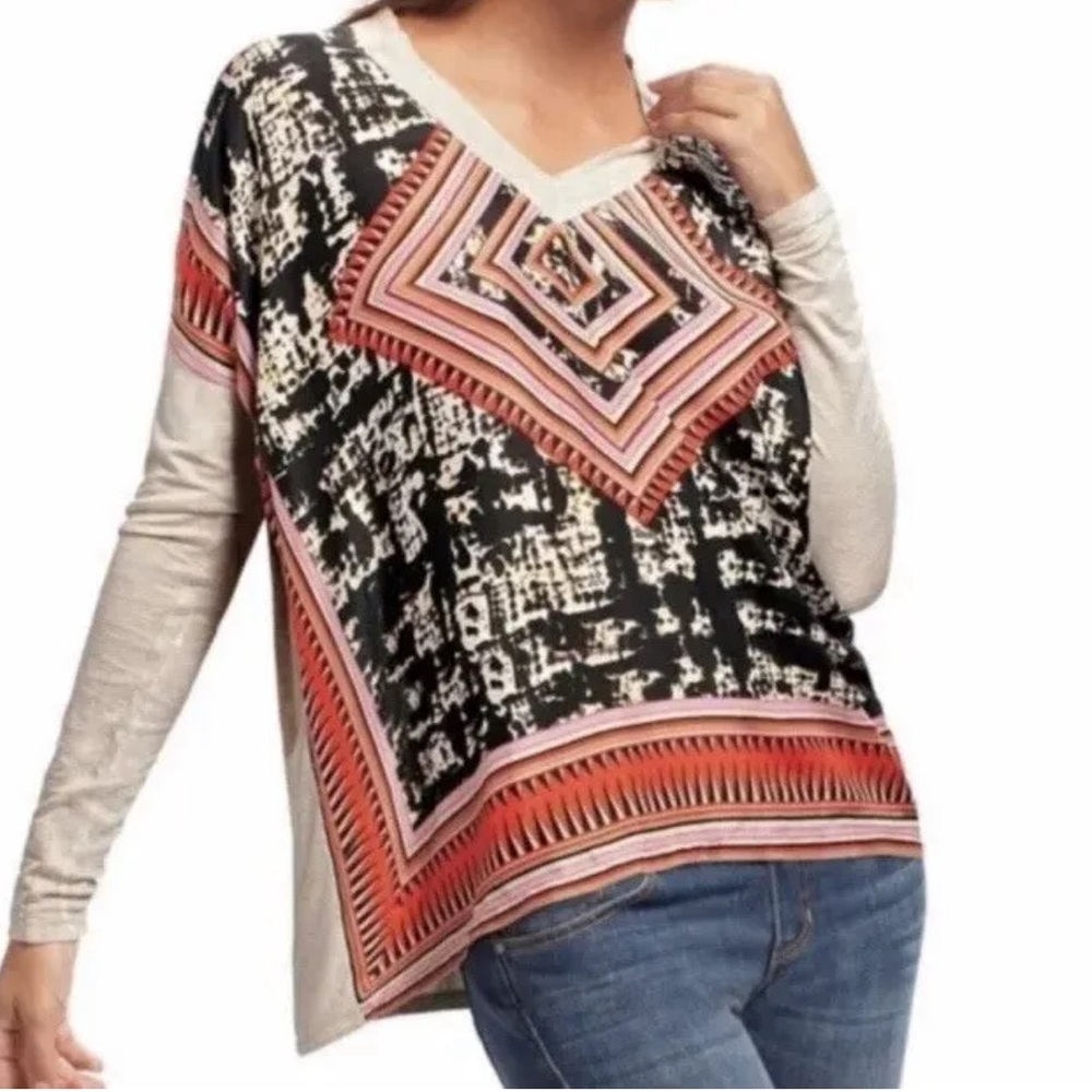 Cabi Silk Scarf Top Southwestern Boho Silk Size Medium Long Sleeve Western